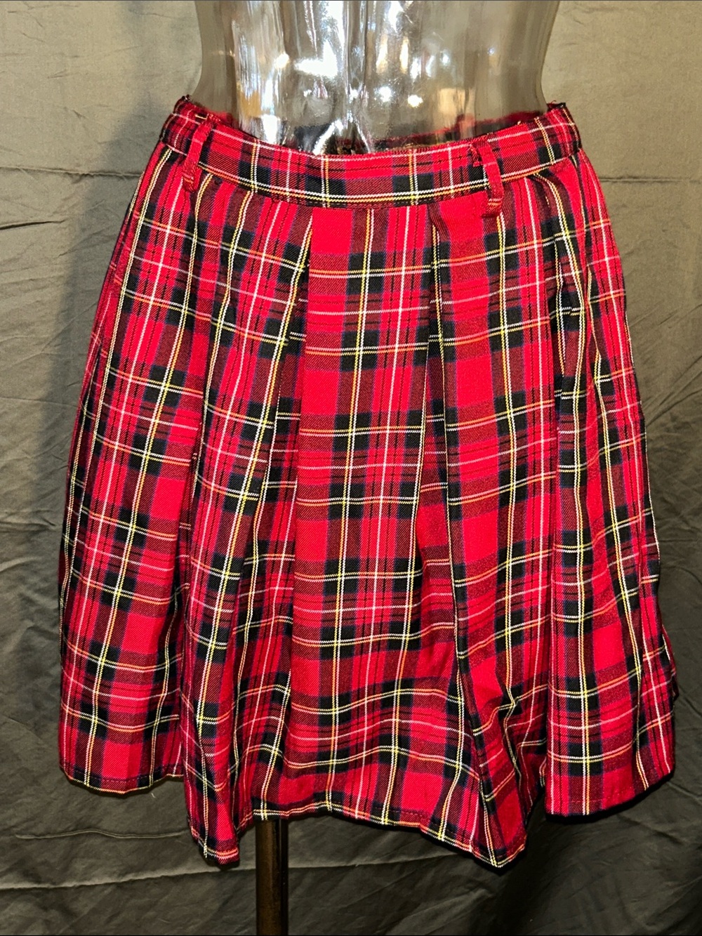 Red Plaid Pleated Circle Skirt for Women